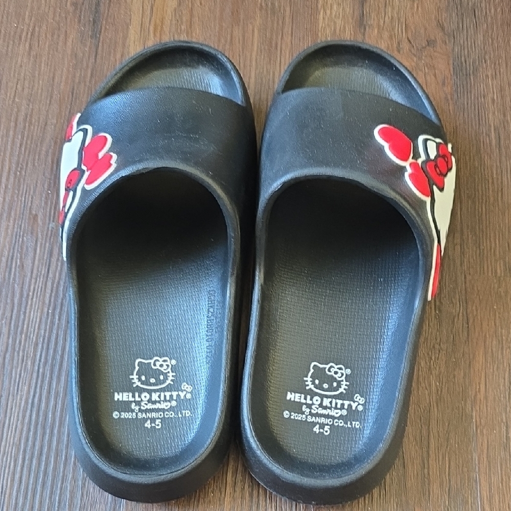 NWOT Hello Kitty Black Slide Sandals with Red & White Bow Details